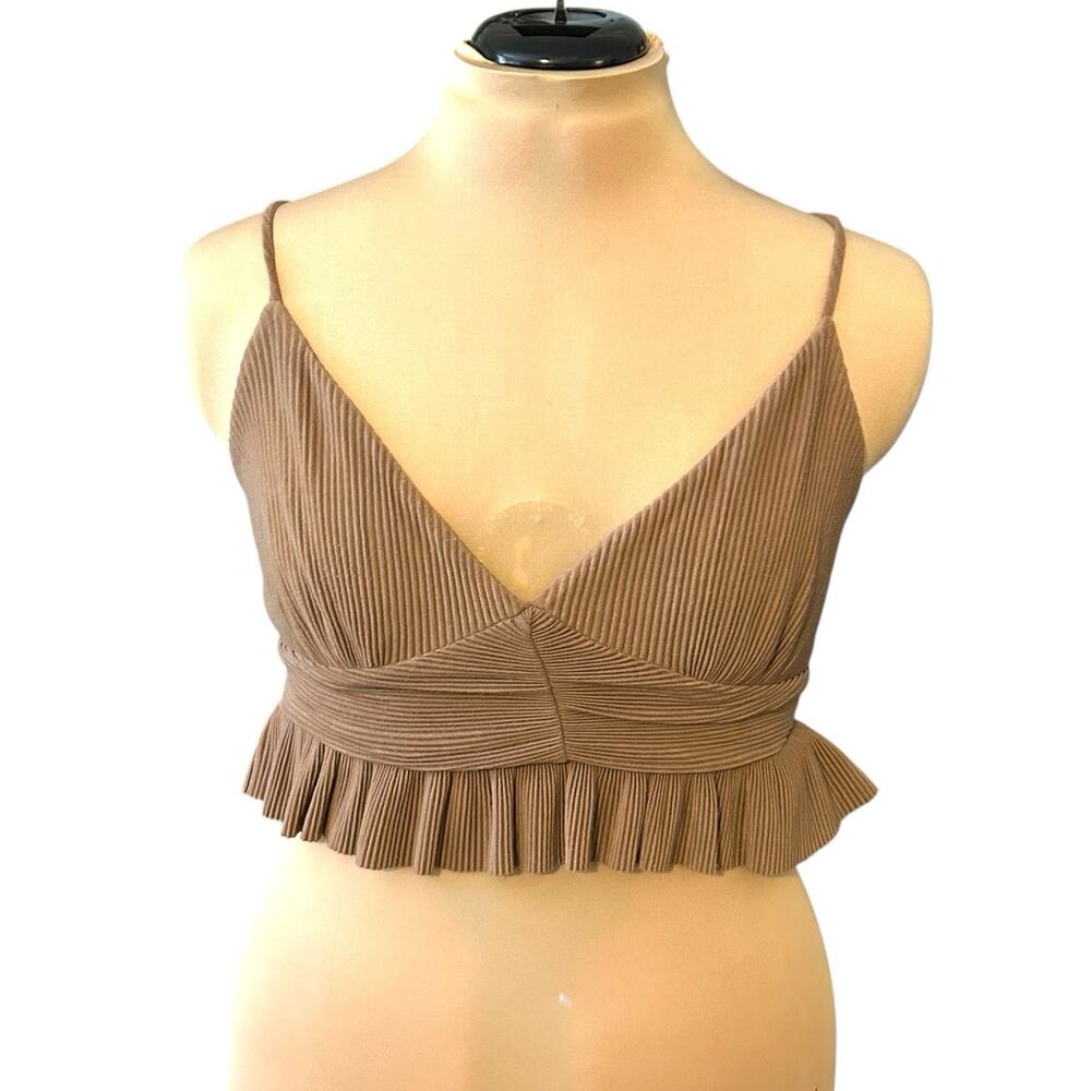 Urban Outfitters Ribbed Ruffle Tank Top Size Medium Deep V Bralette Brown